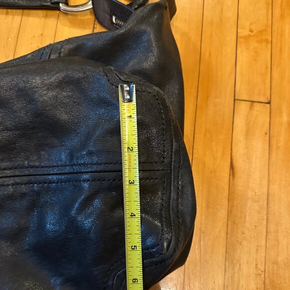 Michael Kors Black Leather Shoulder Purse with Gold Strap Links and Gold Pendant - Picture 7 of 16